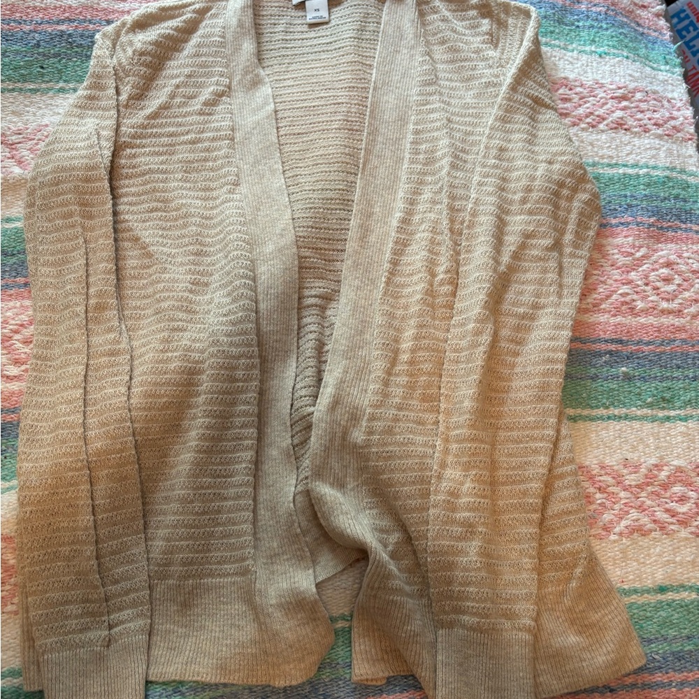 Old Navy Tan Cardigan Sweater Ribbed Knit Open Front